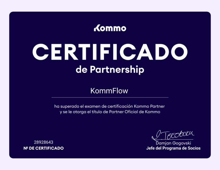 Certificado de Partnership entre Kommo y Kommflow